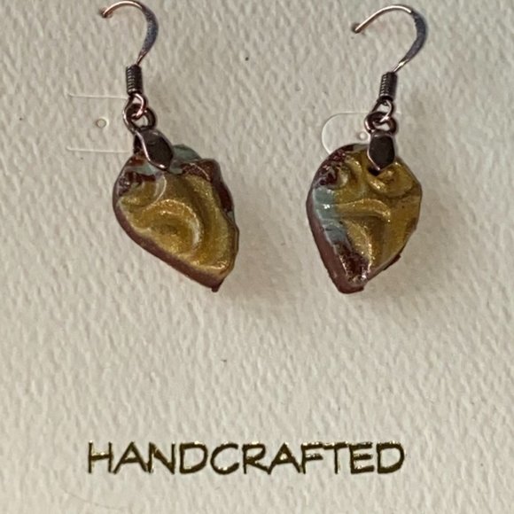 Handcrafted Gold Carved Earrings - Picture 2 of 6